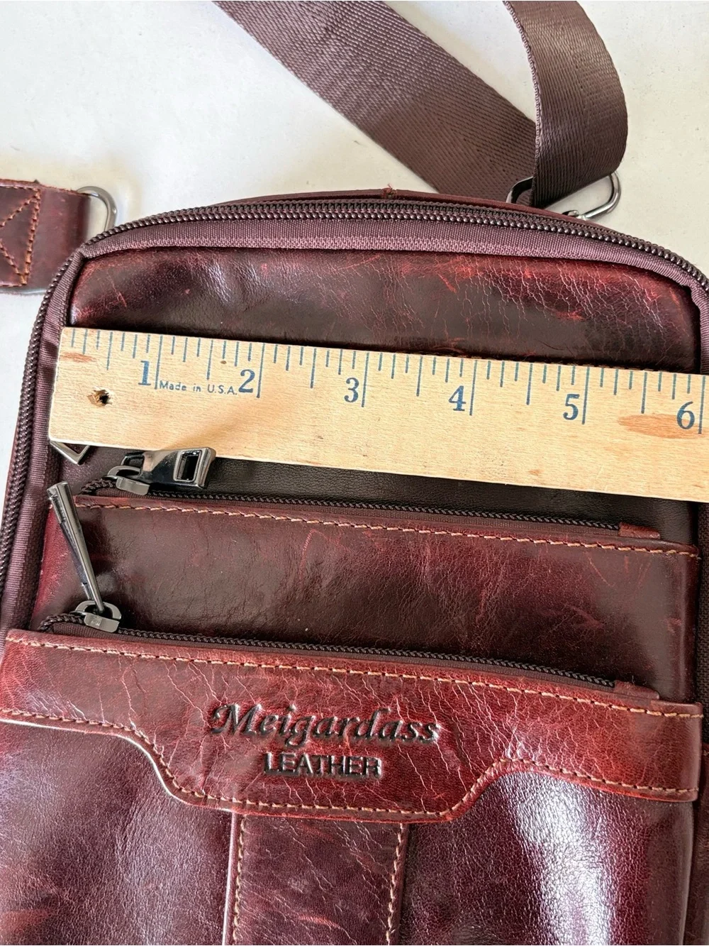 Meigardass Brown Leather Crossbody Travel Bag Sling Messenger Bag Men Women 9x6”